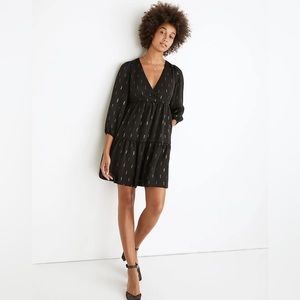 Madewell Metallic Jacquard Faux-Wrap Tiered Mini Dress